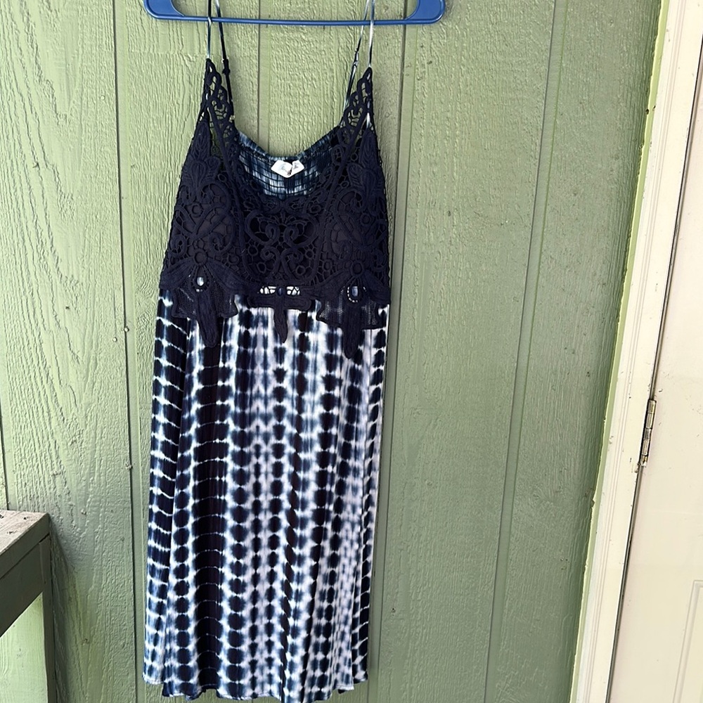 Navy and White Lace Tie-Dye Dress